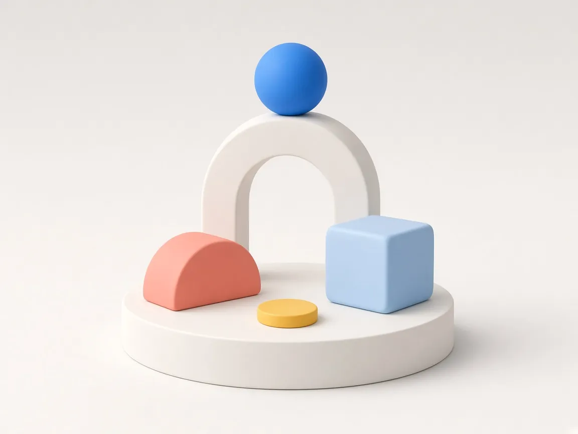 Decorative illustration of an arch and abstract blocks