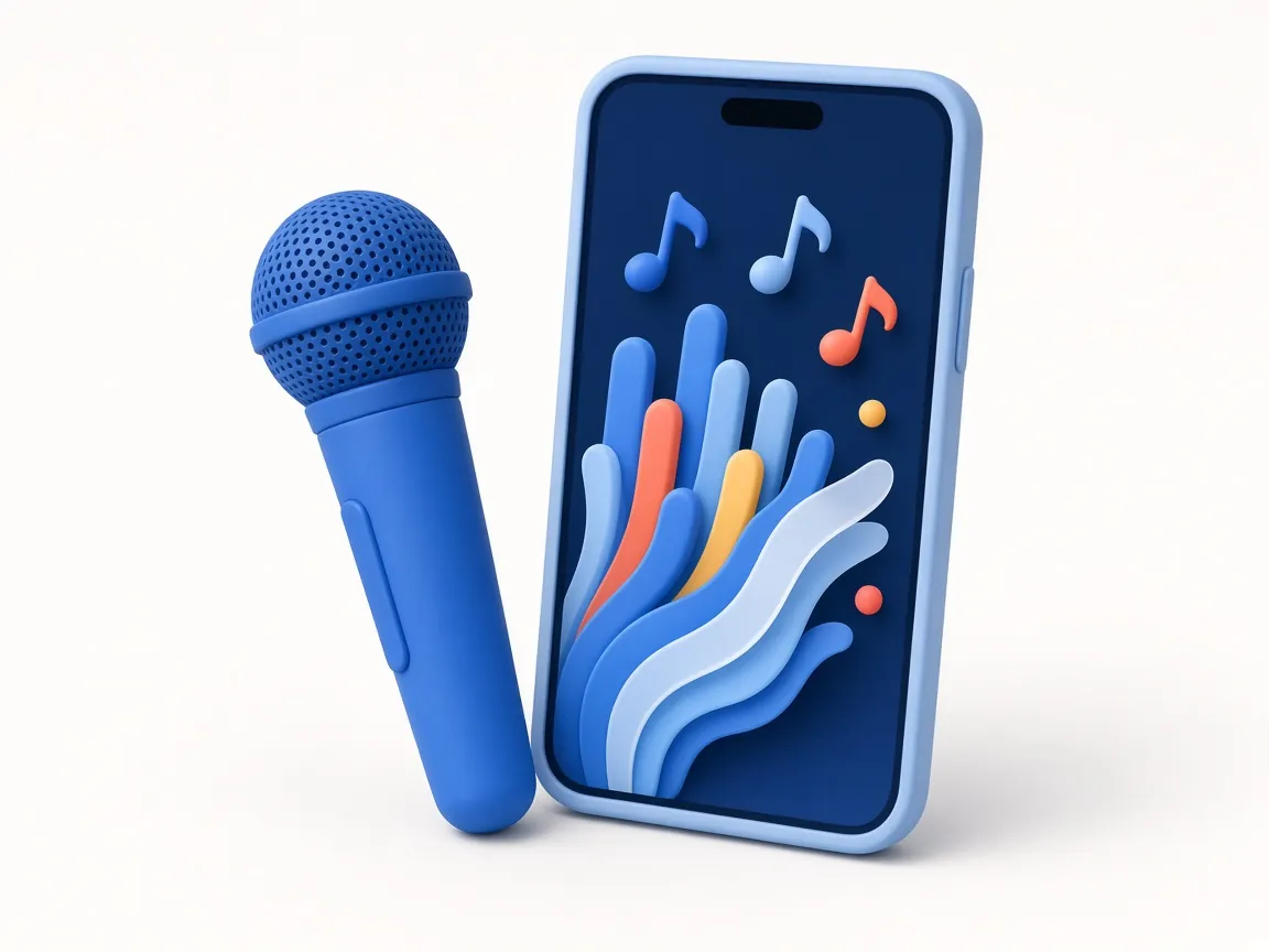 Illustration of a microphone and musical notes