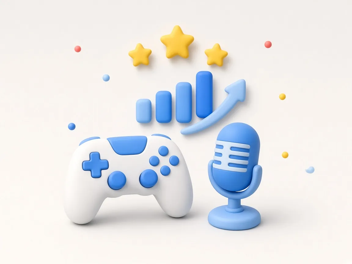 Illustration of a microphone, a star and a gamepad