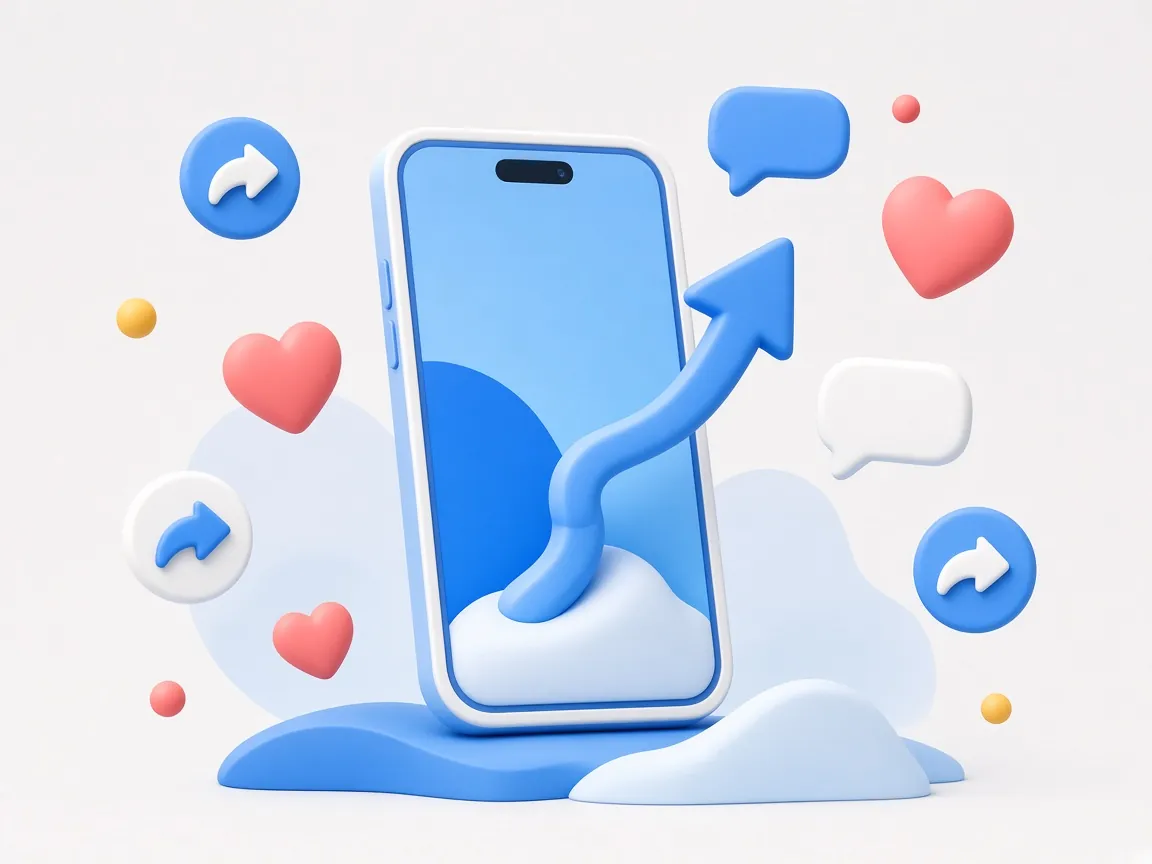 Illustration of a phone, a heart and a share arrow